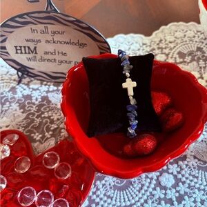 Blue and White Jade cross and Lapis stones Bracelet